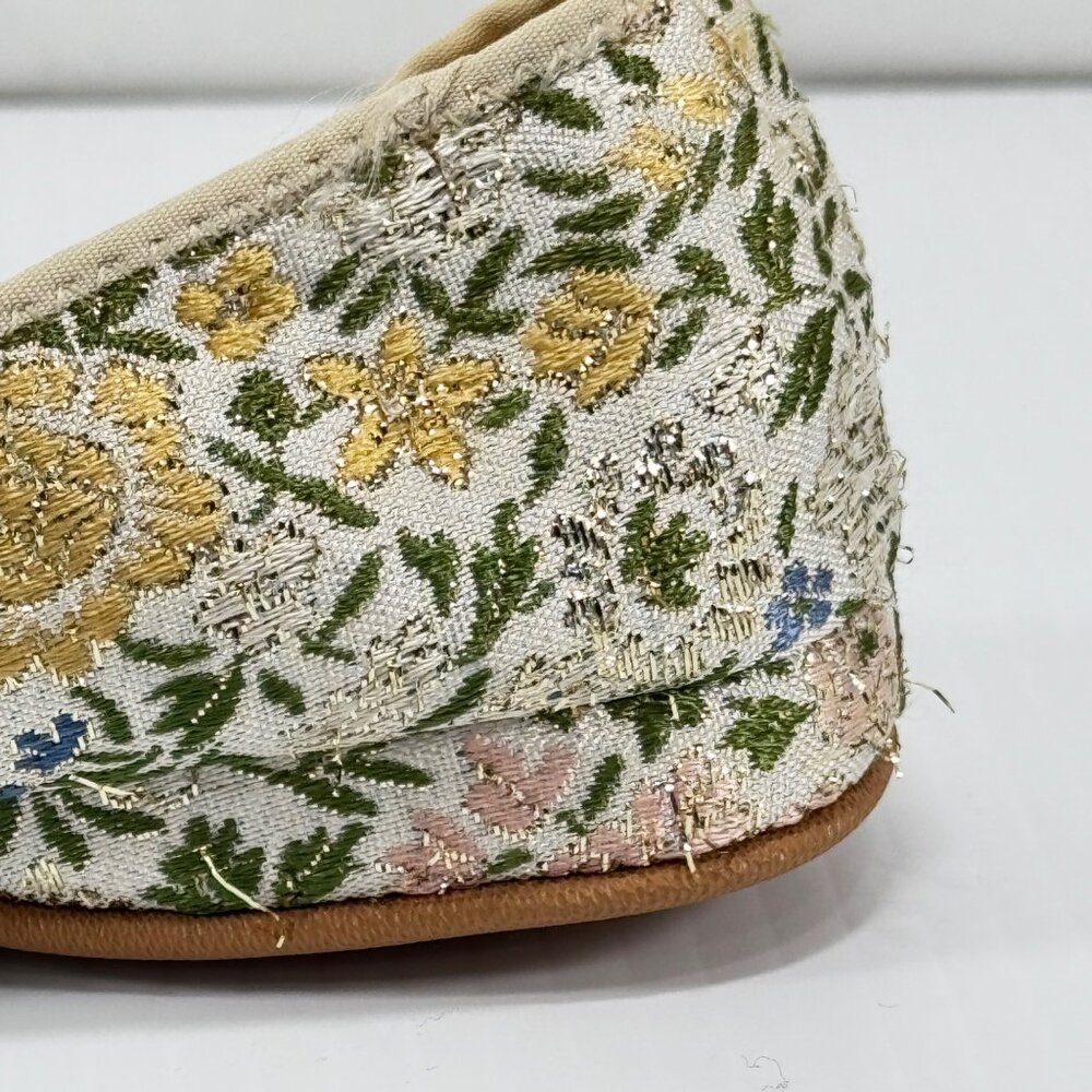 Vintage Daniel Green Slippers Womens 6 1/2 B Lotus Satin Lined Floral Brocade Ta - Picture 15 of 16